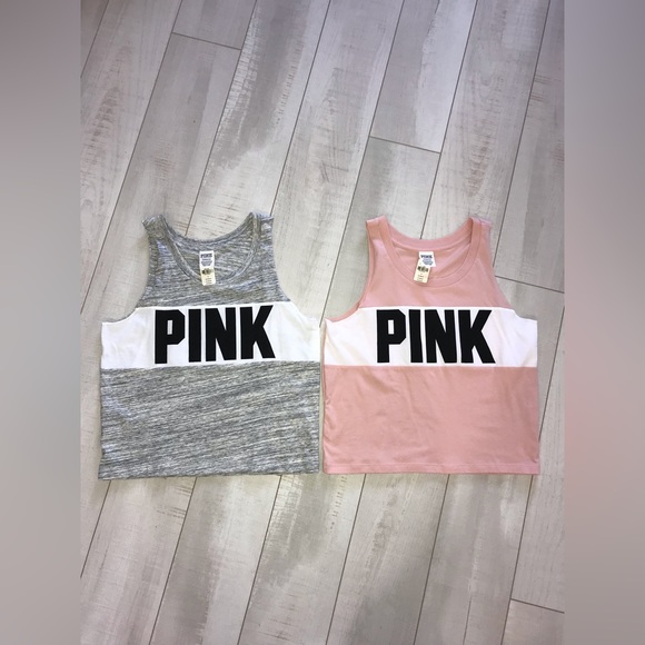 NEW Set of 2 Small Victoria’s Secret PINK marl grey and pink tank tops - Picture 2 of 8